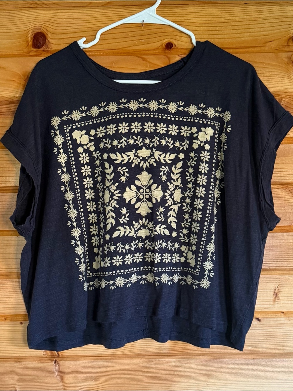 Women’s Natural Life Navy Blue Short Sleeve Tee with Floral Print